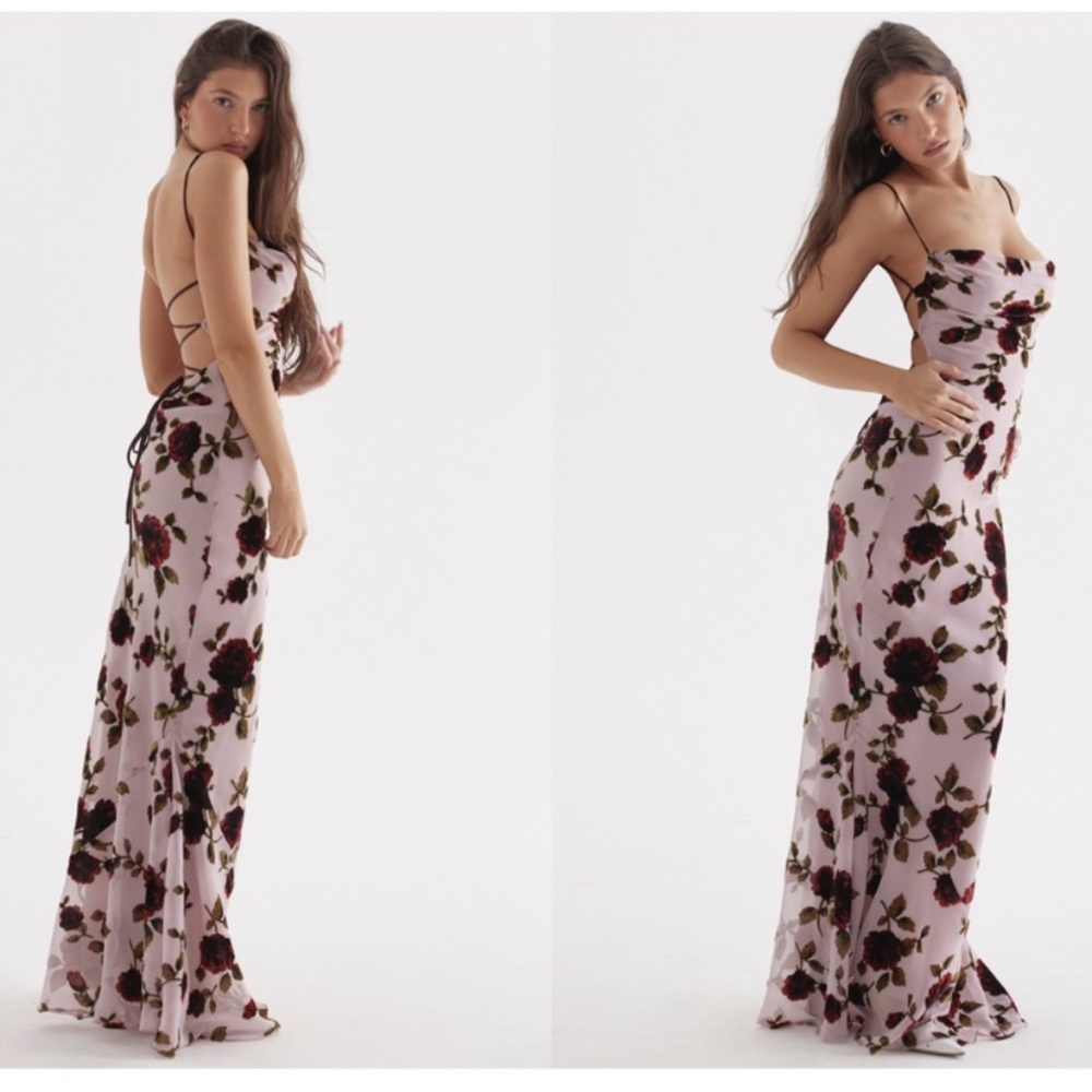 HOUSE OF CB 'Serena' Pink Devore Maxi Dress NWOT size M - Picture 14 of 16